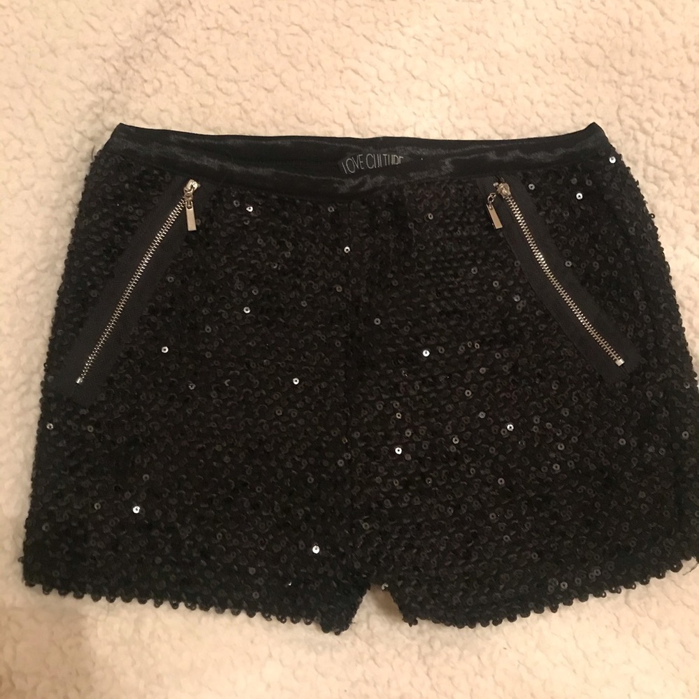 Black sequin stretchy shorts